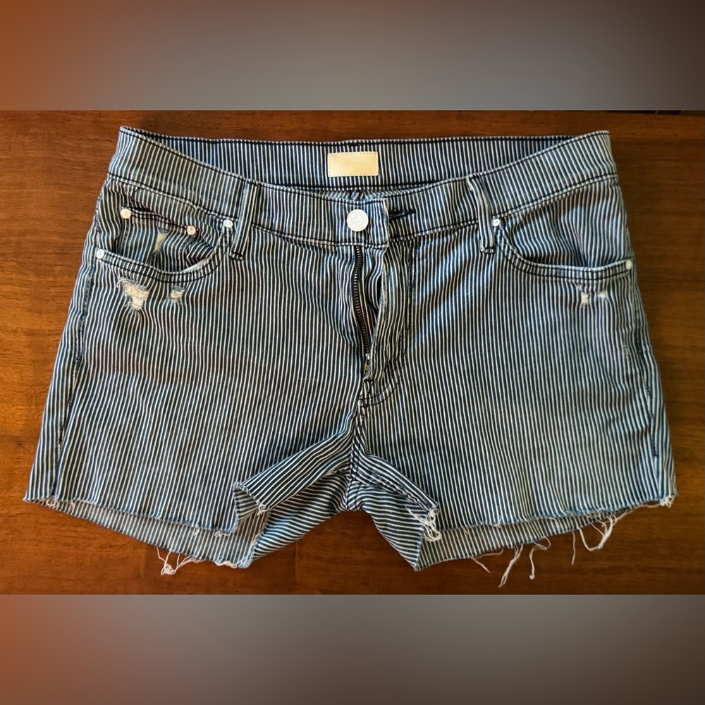 MOTHER Blue Striped CUTOFFS